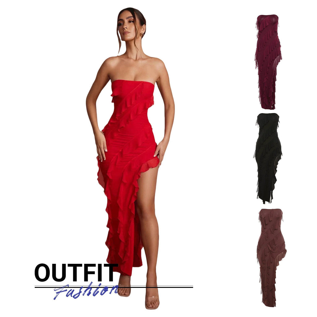 The Cascading Affair Strapless Ruffle Dress