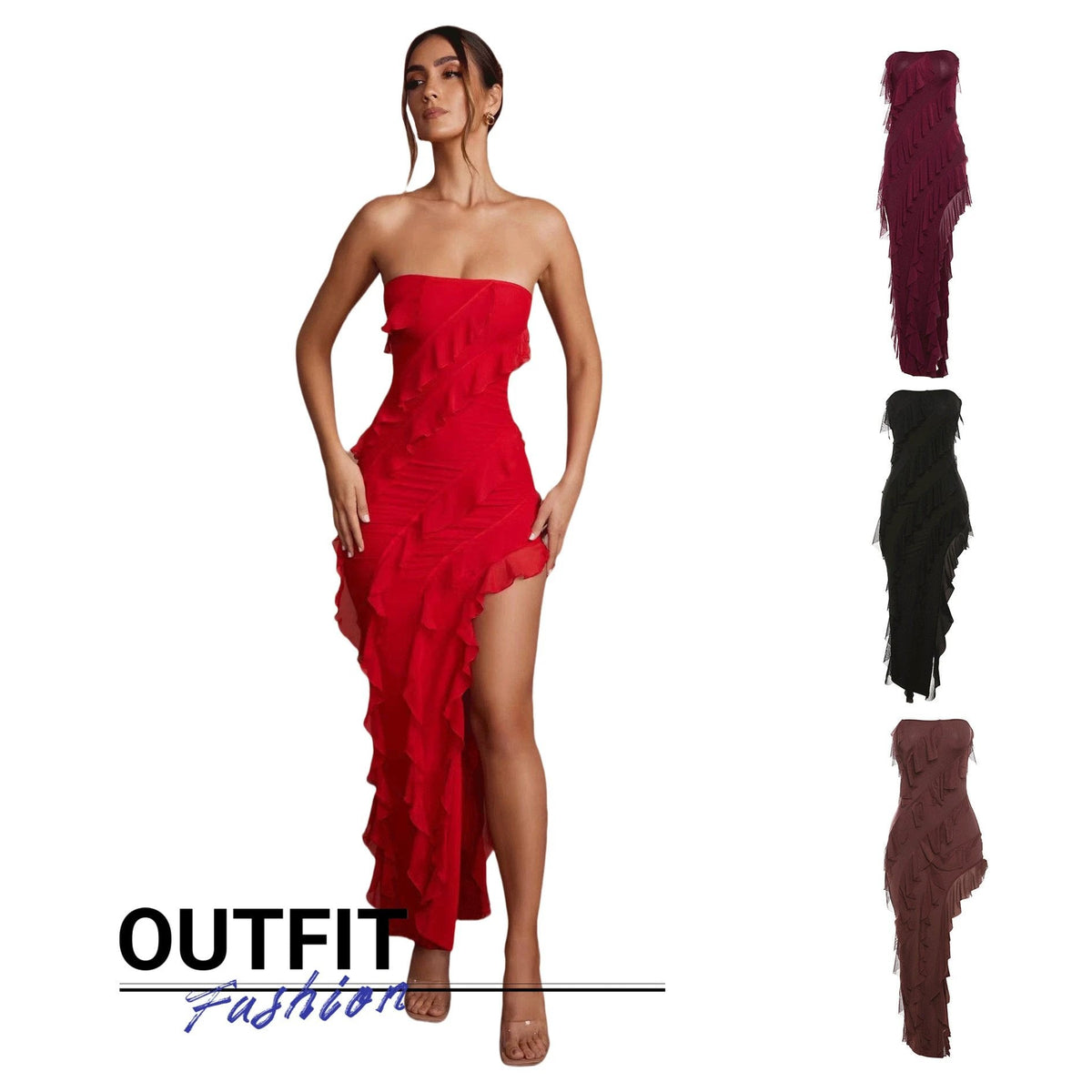 The Cascading Affair Strapless Ruffle Dress