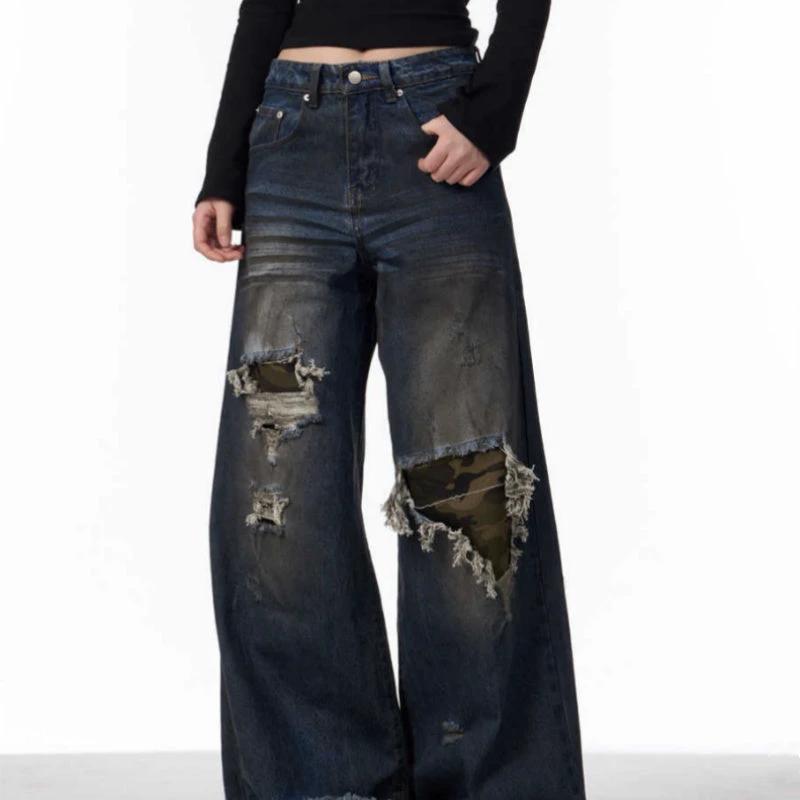 The Camo Rebel Distressed Wide-Leg Jeans