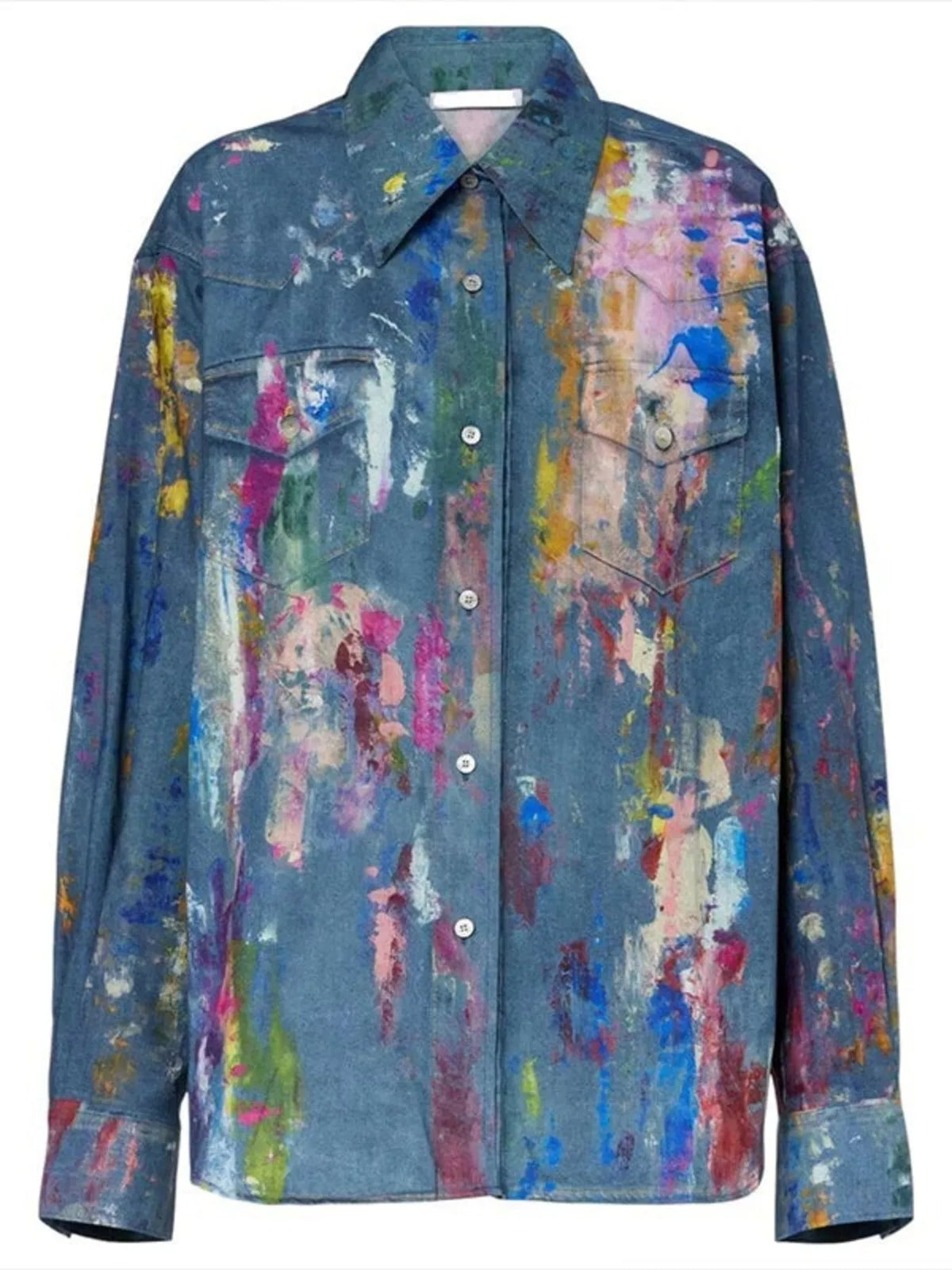 The Gallery District Paint-Print Denim-Look Shirt