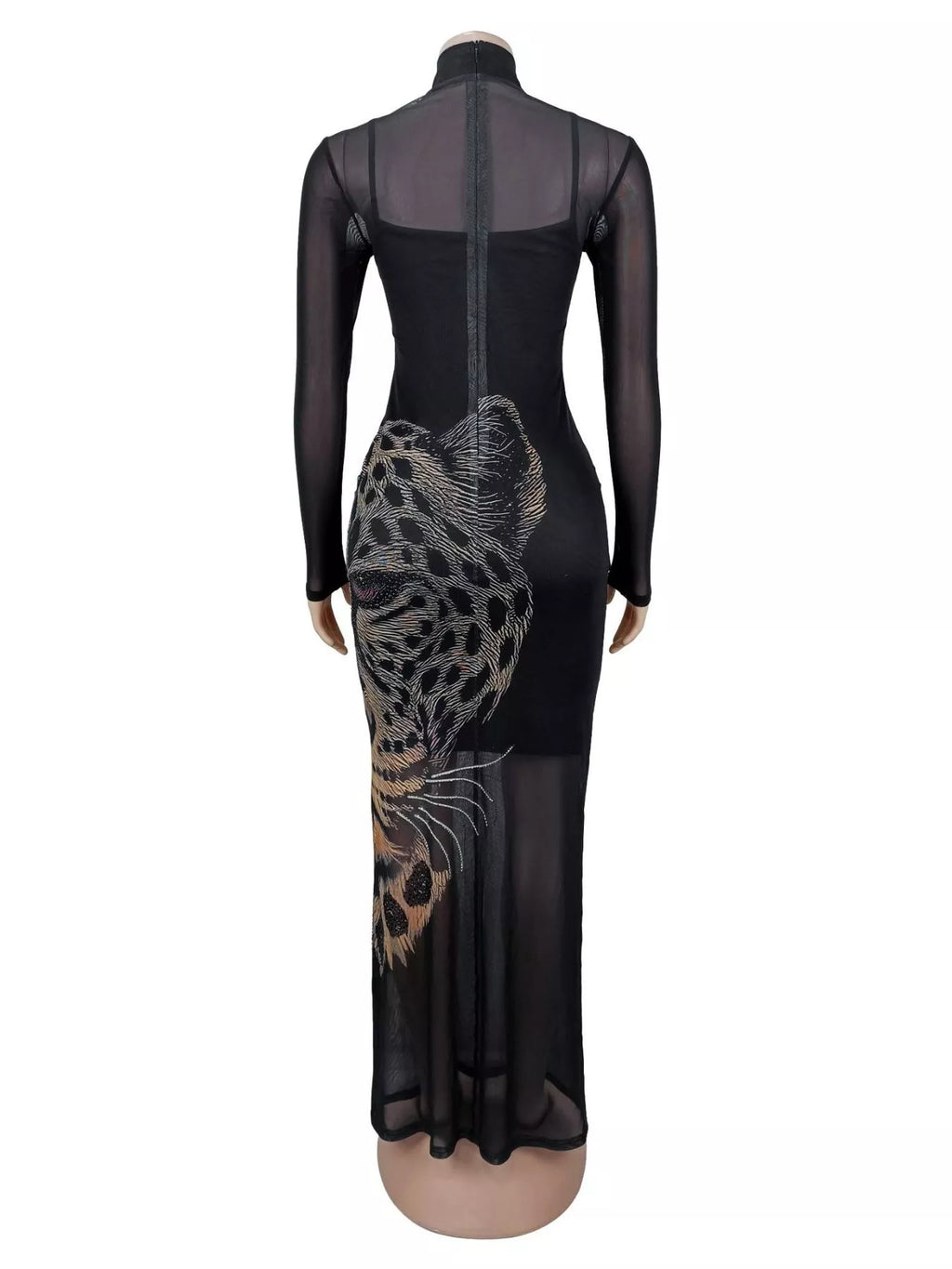 The Wild Portrait Leopard Mesh Maxi Dress