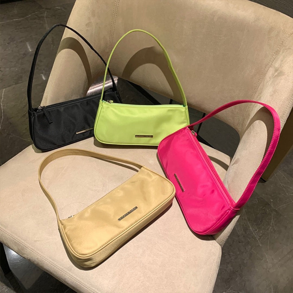 Nylon Mini Baguette Shoulder Bag | Silver Bar Hardware