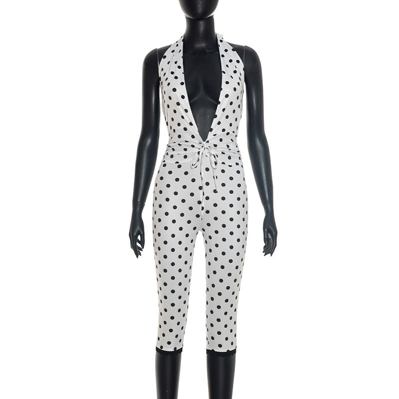 The Dot Rendezvous Halter Capri Jumpsuit