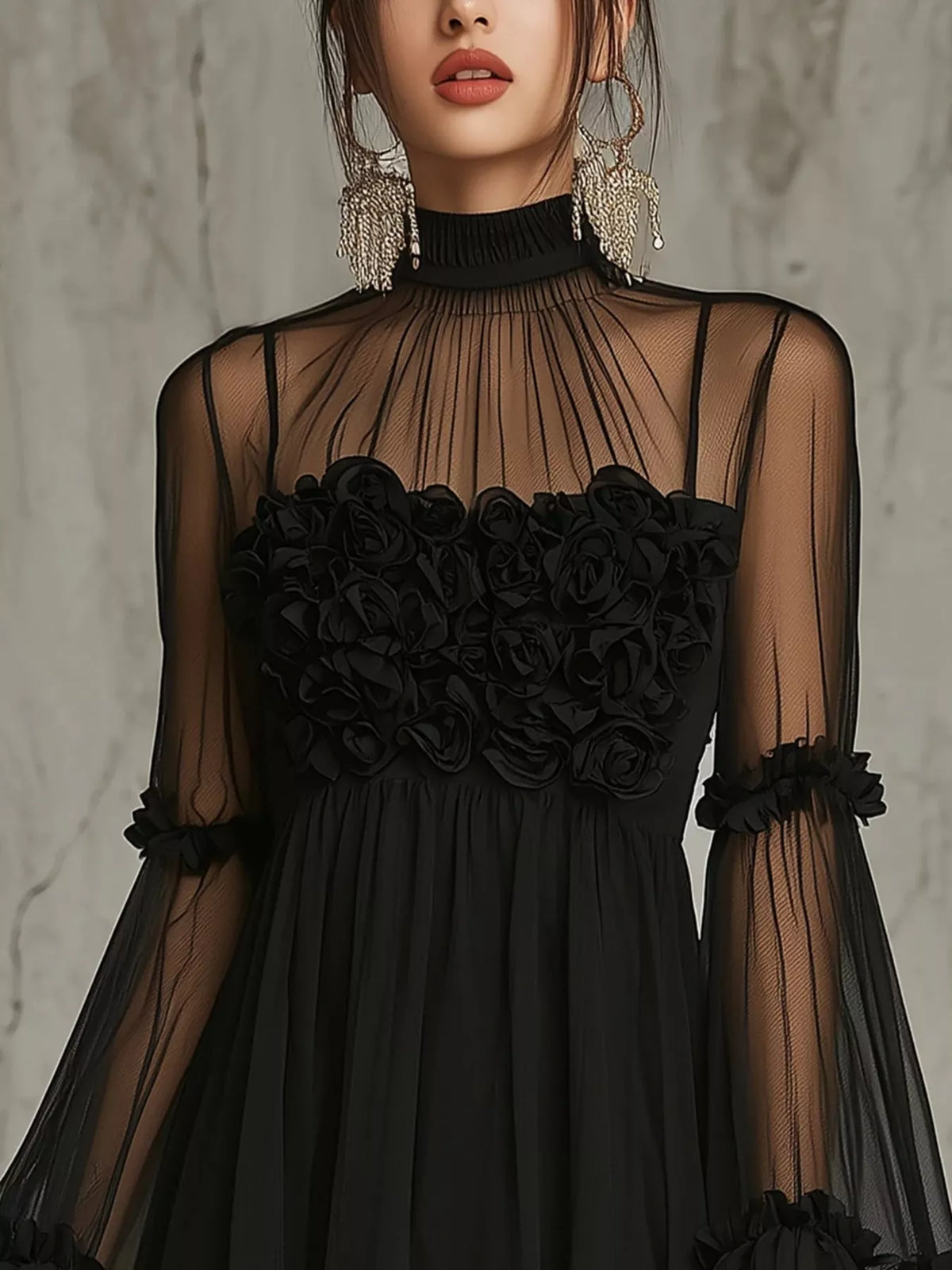The Sheer Mesh Flare Sleeve Mini Dress