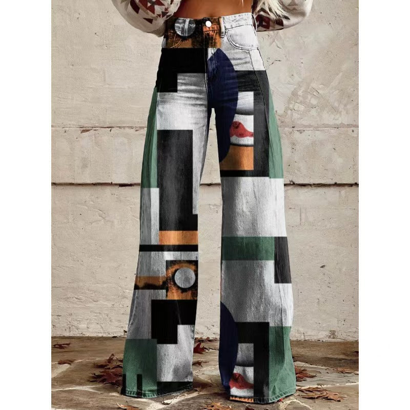 The Graphic District Printed Denim-Look Pants