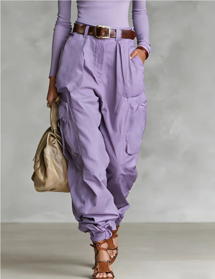 High-Waist Cargo Jogger Pants | Balloon Fit Side Pockets Gathered Ankle