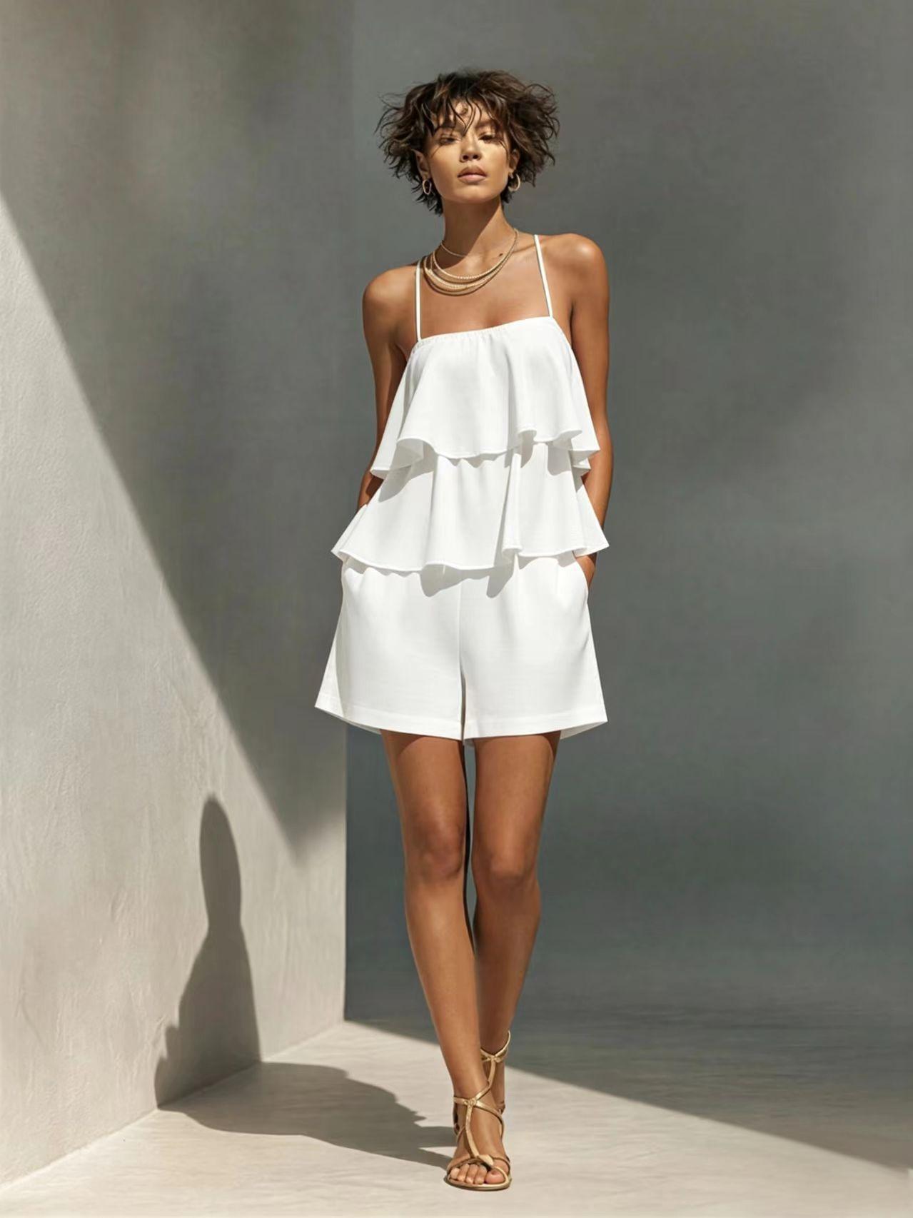 Multi-Layer Ruffle Camisole & Shorts Set