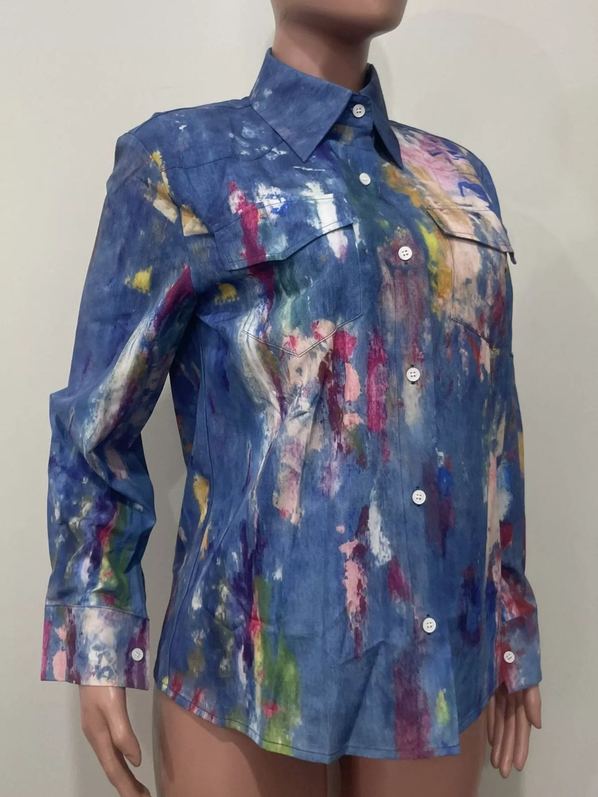 The Gallery District Paint-Print Denim-Look Shirt