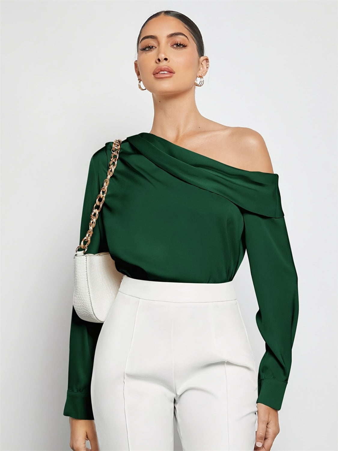 The Ruched One-Shoulder Long Sleeve Top