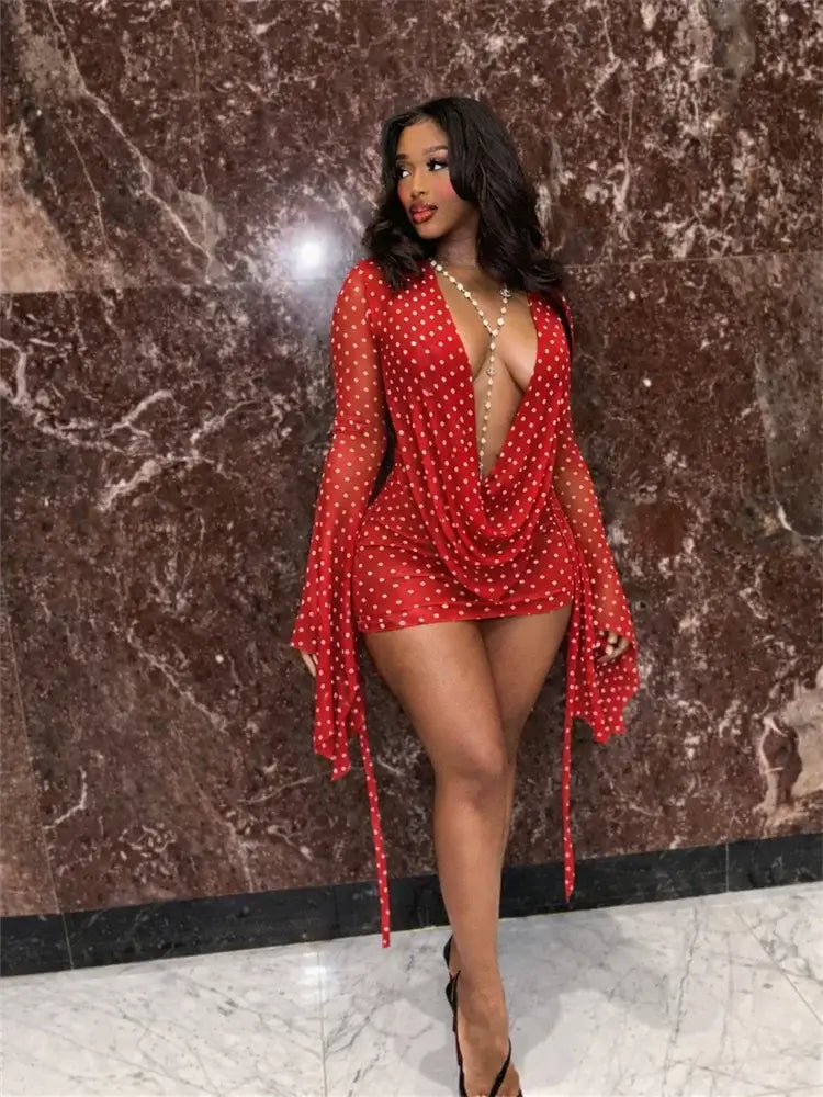Draped Cowl Neck Printed Backless Mini Dress