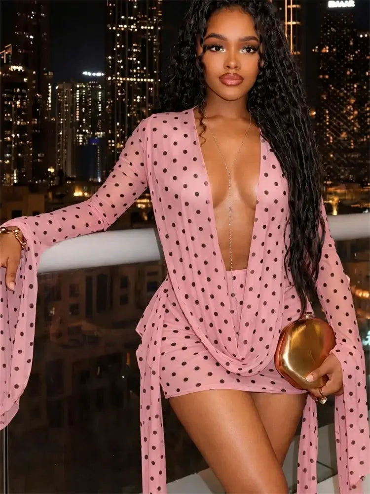 Draped Cowl Neck Printed Backless Mini Dress