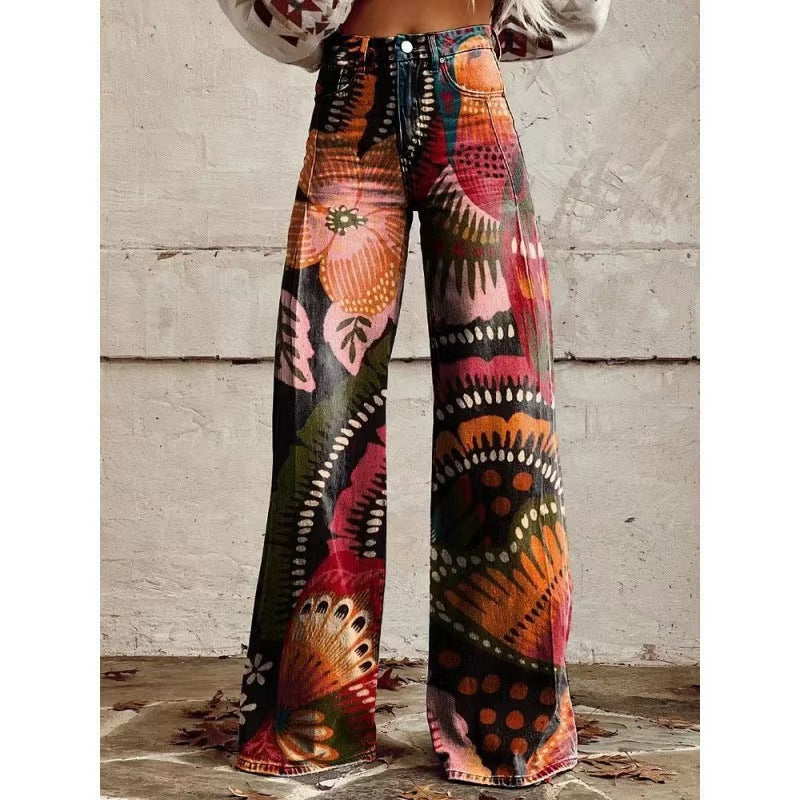 The Graphic District Printed Denim-Look Pants