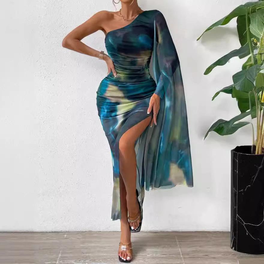 The Ocean Muse One-Shoulder Printed Dress