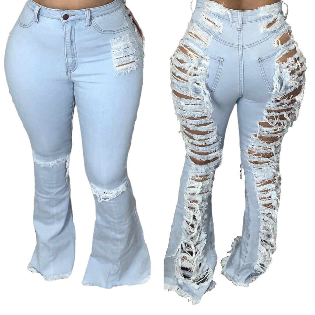 Fashion Trendy Unique Jeans Stretch Plus Size Bell-bottom Pants See size chart under “more details”