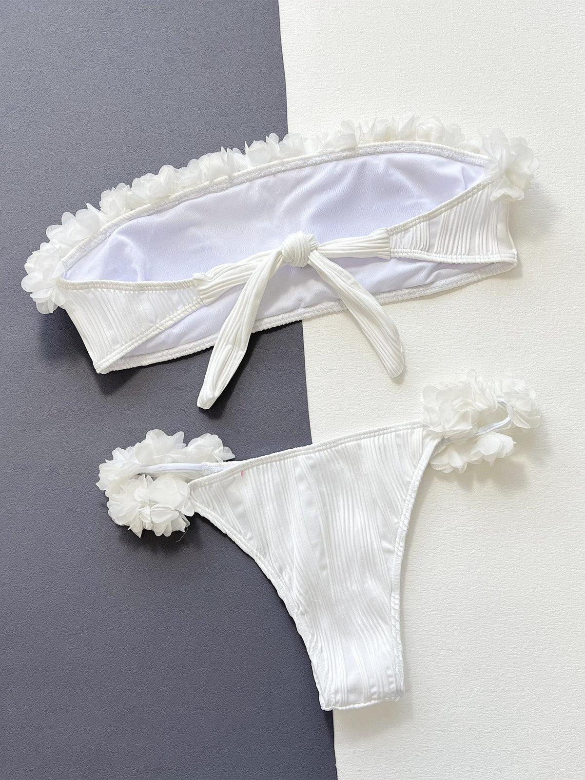 The White Bloom Appliqué Bandeau Bikini