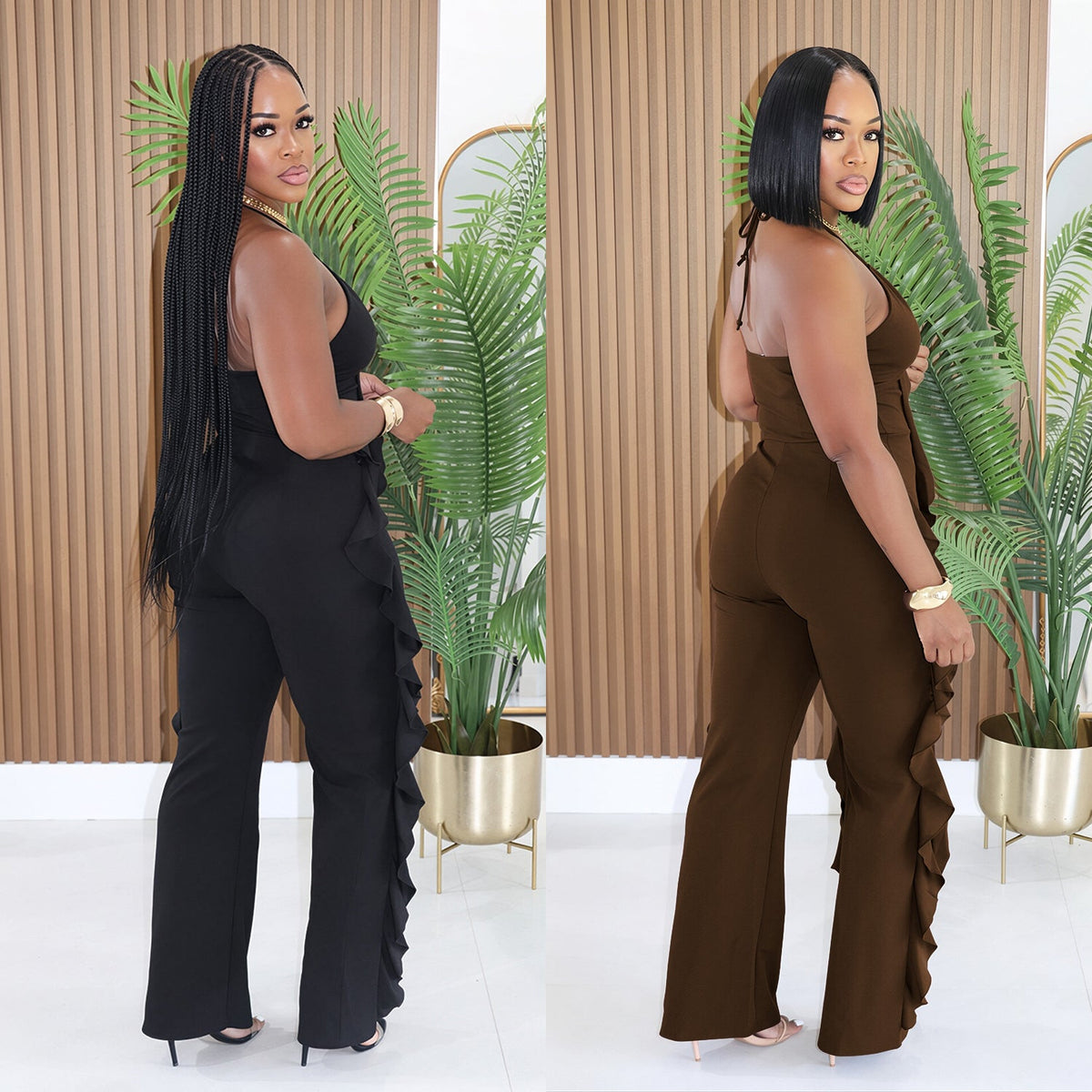 The Ruffle Soirée Halter Wide-Leg Jumpsuit