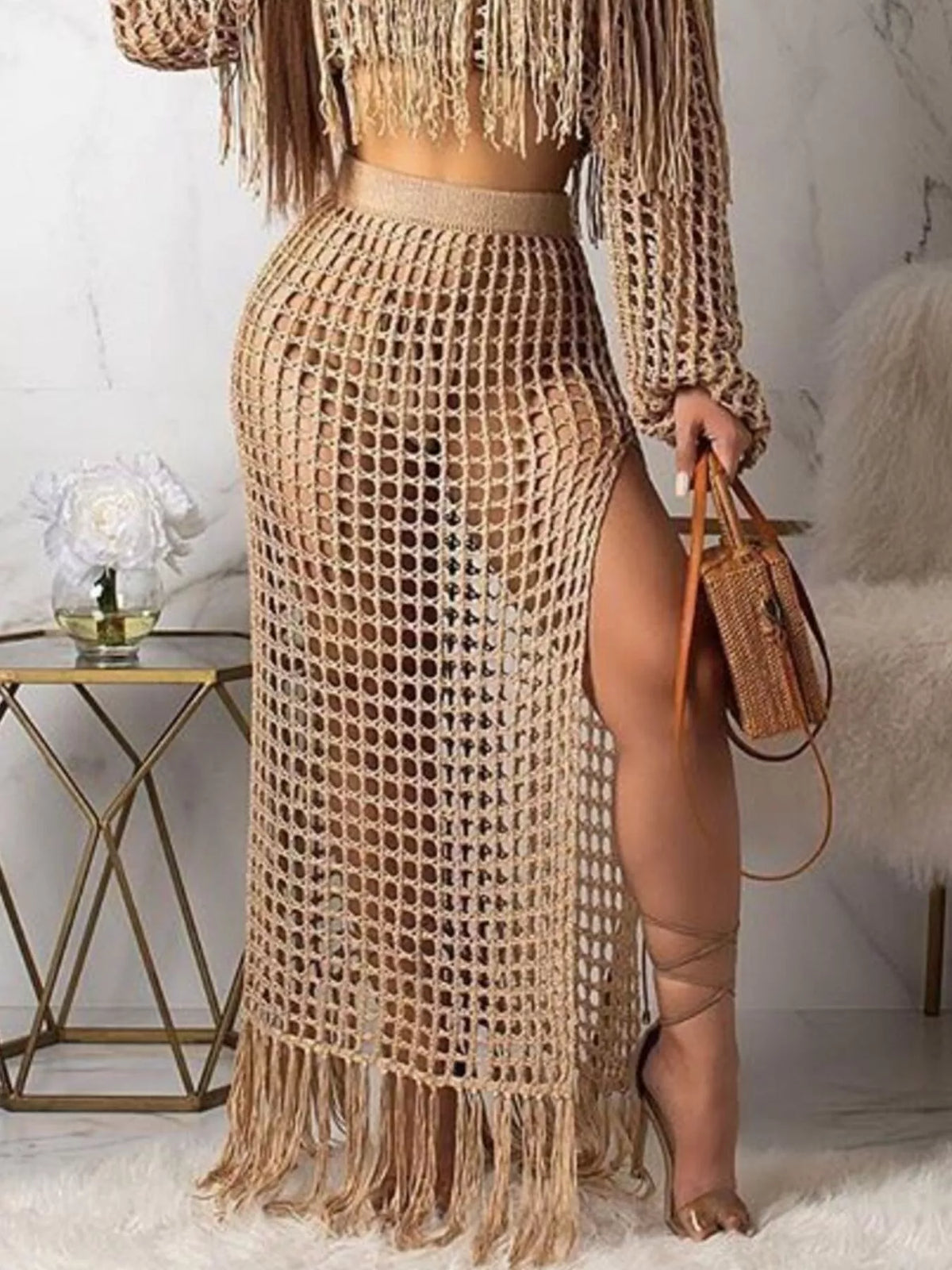 The Coastal Fringe Crochet Skirt Set