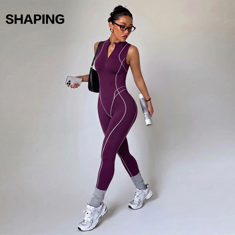 The Studio Line Contrast-Piping Activewear Jumpsuit