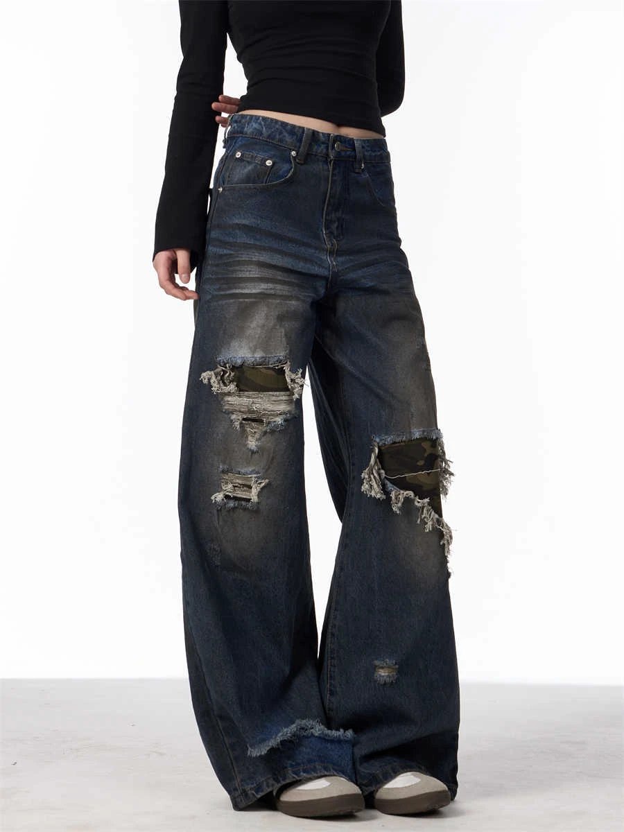 The Camo Rebel Distressed Wide-Leg Jeans