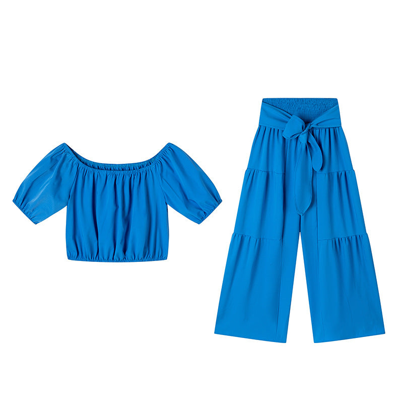 High-Waist Flared Pants & Top Two-Piece Set | Women's 7-Color Coordinated Set