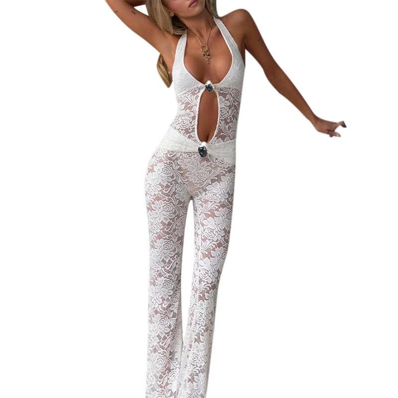 The Lace Escape Backless Halter Jumpsuit