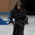 The Noir Authority Belted Faux-Leather Coat