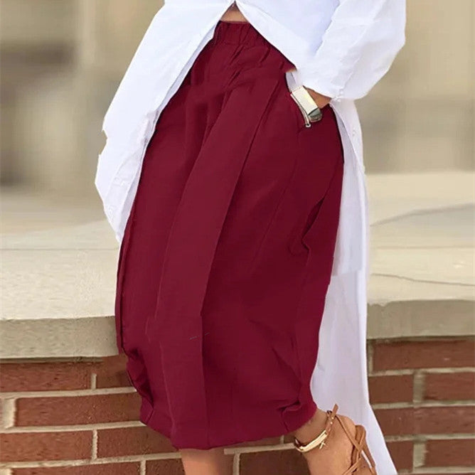 Solid Color Cotton Wide-Leg Cropped Pants | Pleated Elastic Waist