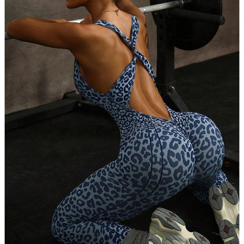 The Wild Motion Cross-Back Leopard Jumpsuit