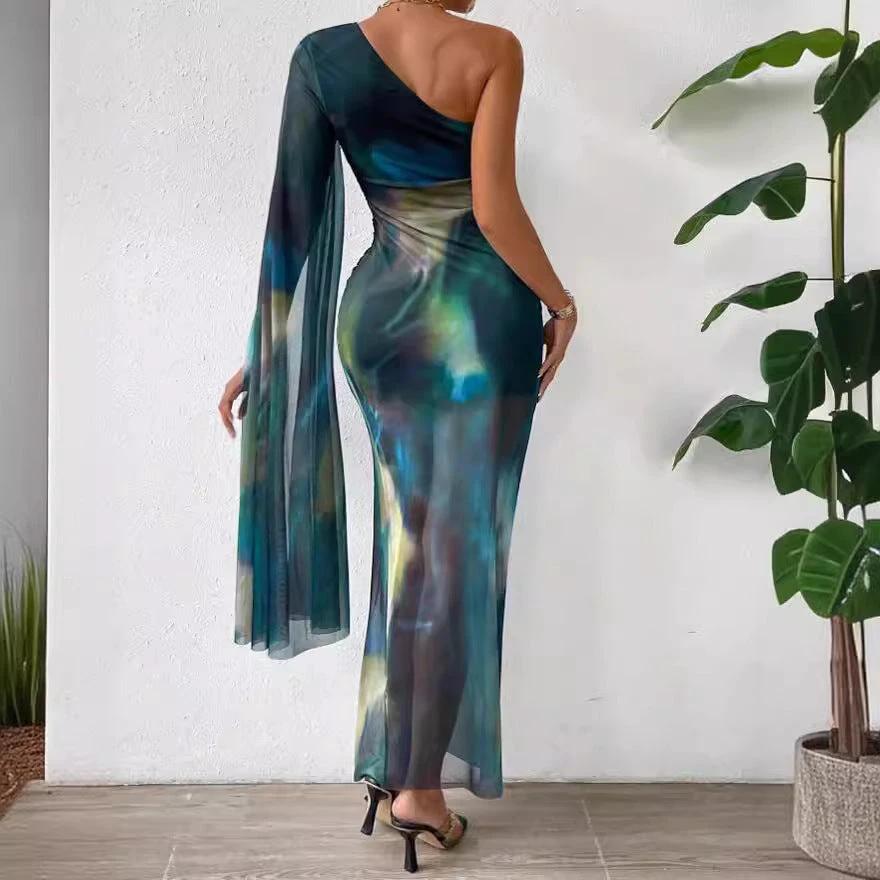 The Ocean Muse One-Shoulder Printed Dress