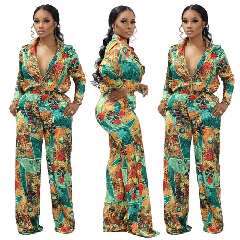 The Emerald Gallery Printed Shirt & Pants Set