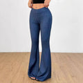 High-Waist Denim-Print Flare Bell-Bottom Pants