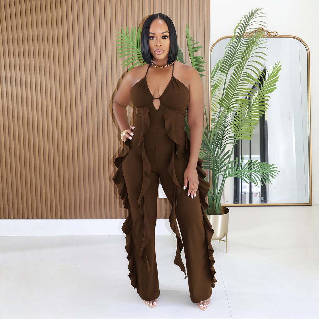 The Ruffle Soirée Halter Wide-Leg Jumpsuit