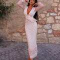 Cross-Print Deep V-Neck Peplum Top & Tiered Midi Skirt Set