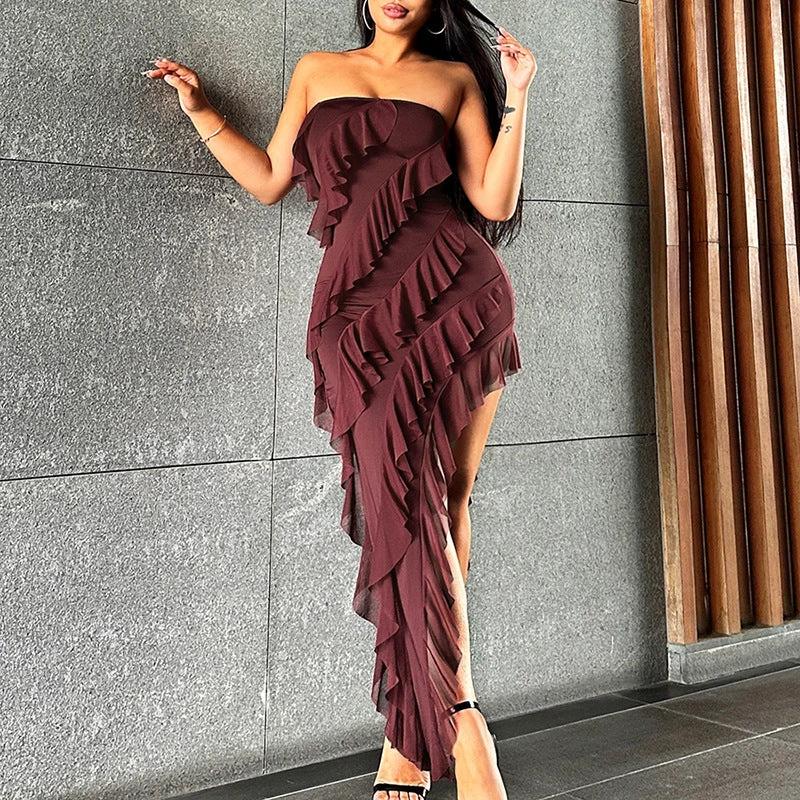 The Cascading Affair Strapless Ruffle Dress