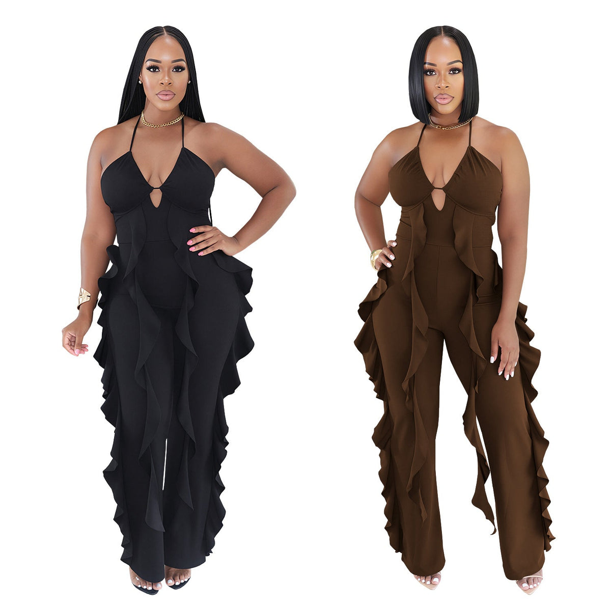 The Ruffle Soirée Halter Wide-Leg Jumpsuit