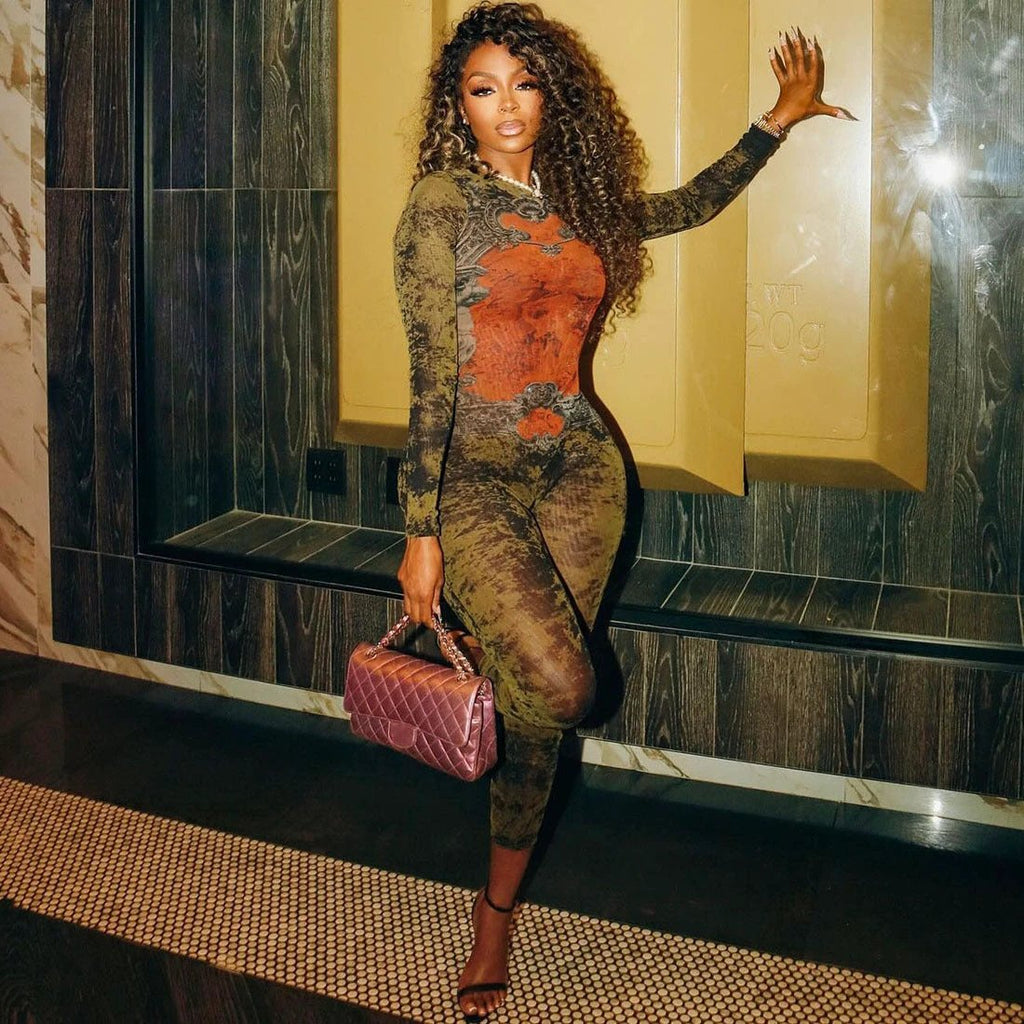 The Gallery Nights Printed Mesh Jumpsuit