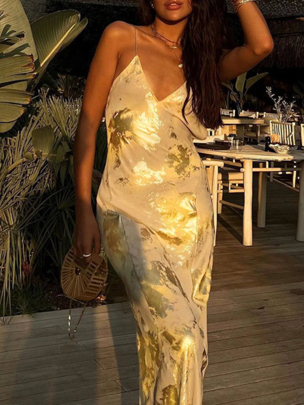 The Gilded Hour Backless Maxi Dress