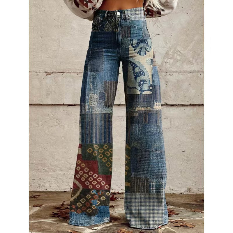 The Graphic District Printed Denim-Look Pants