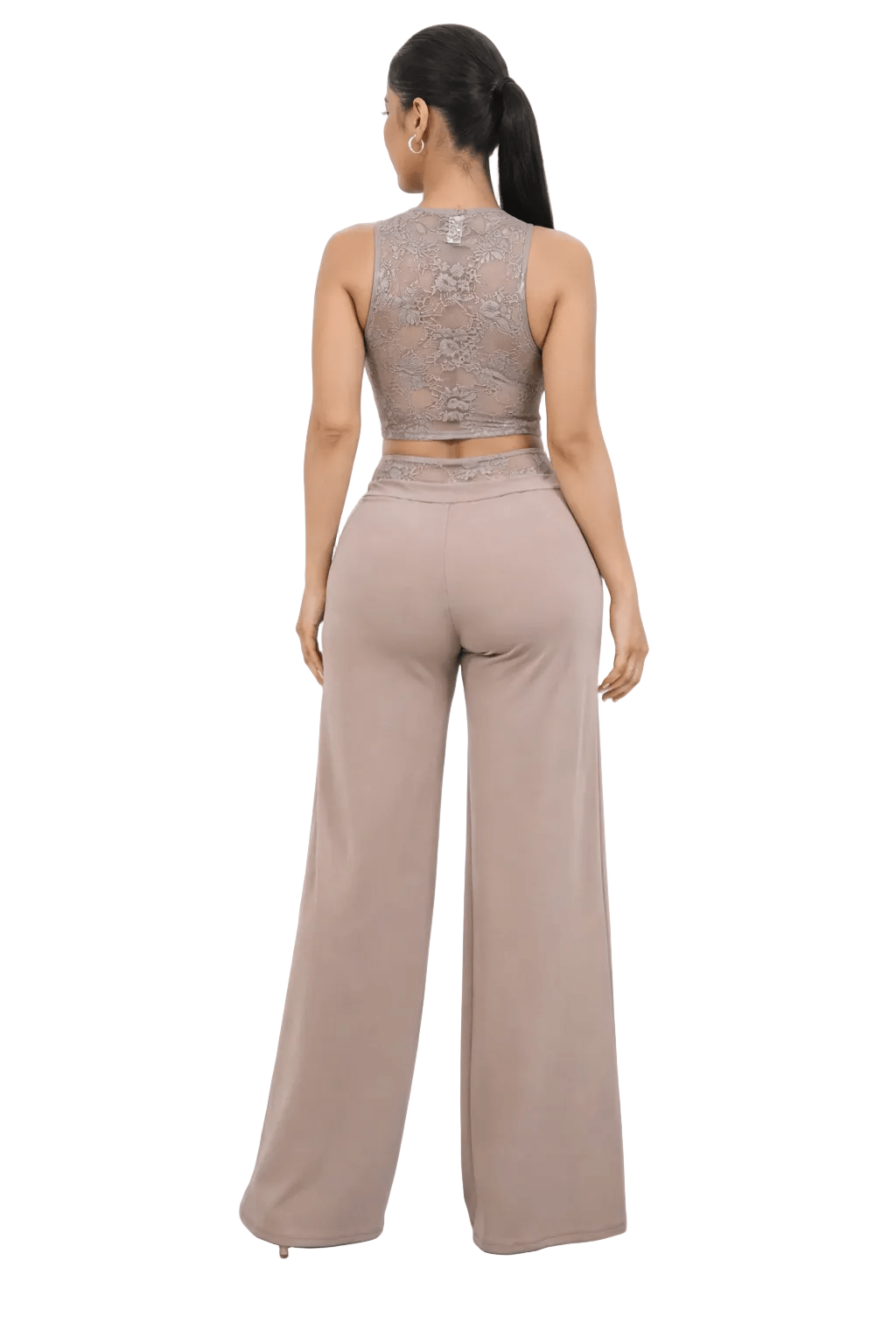 Grace in Power Lace-Detail Vest & Wide-Leg Pants Set