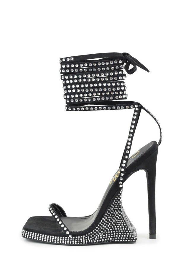 Her Name Is Diamond Rhinestone Lace-Up Heel Sandals
