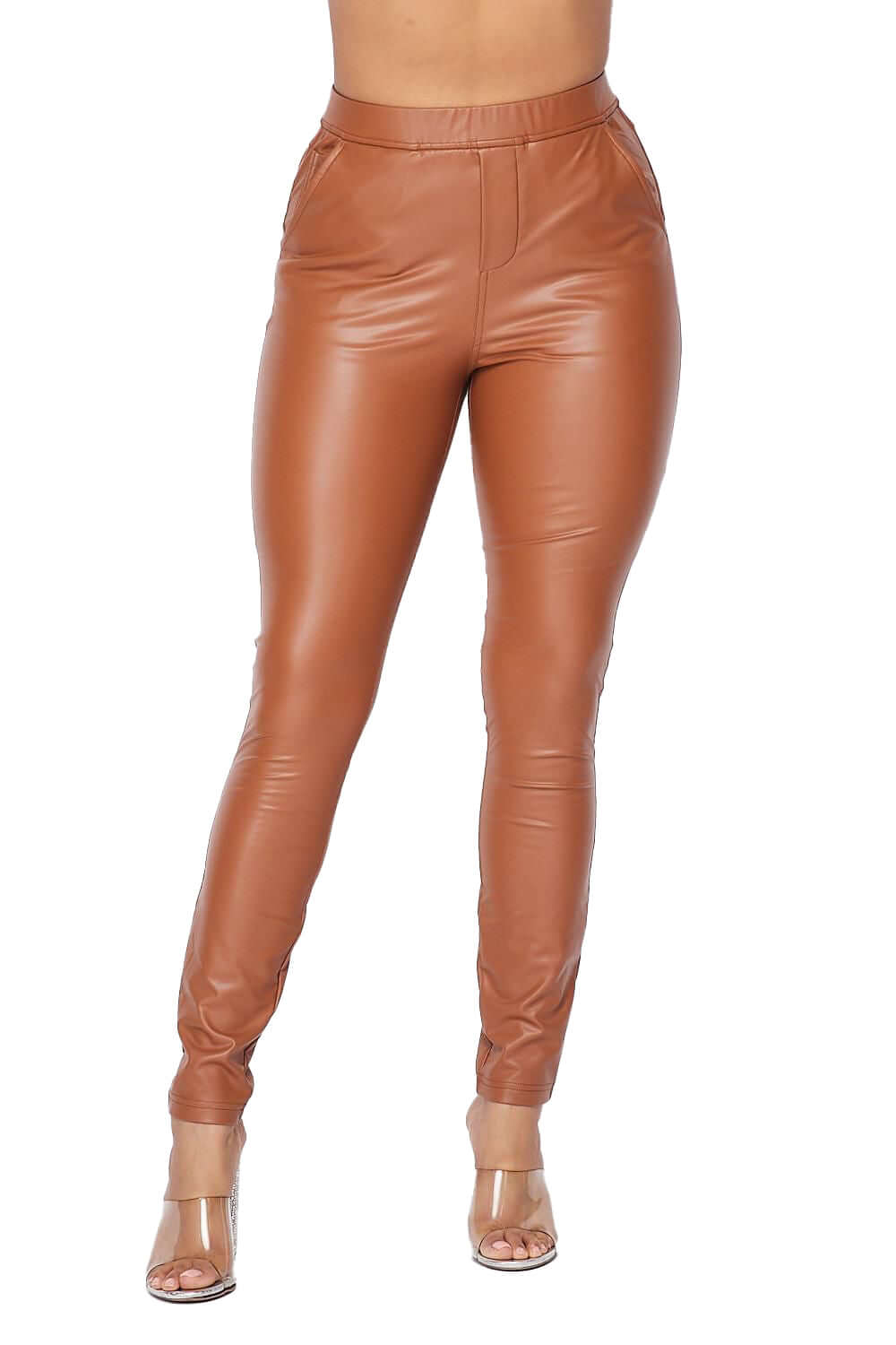 High-Waist Vegan Leather Leggings with Side & Back Pockets