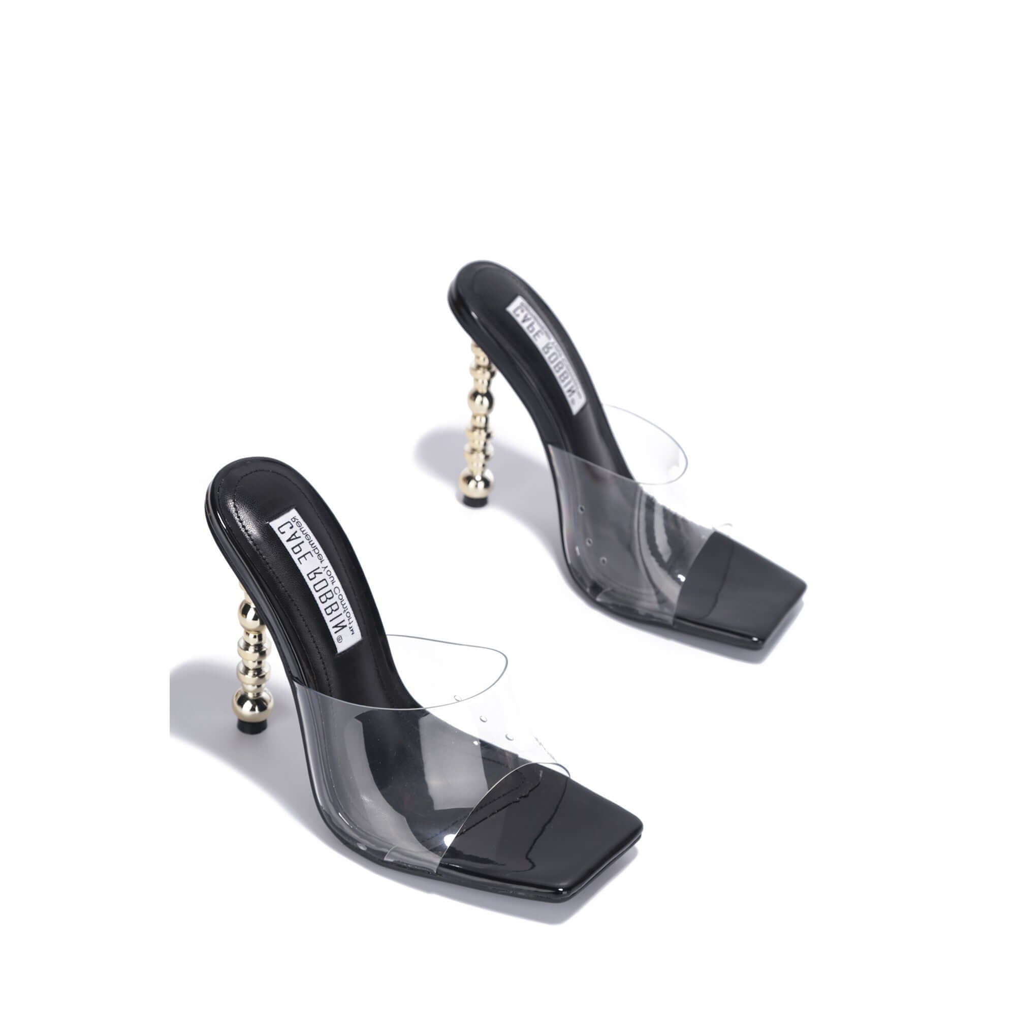 Metro Gyrl Clear PVC Mule | Sculptural Ball Heel | Black