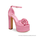 Satin Rose Platform Block Heel Sandal by Liliana