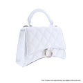 Quilted Mini Top Handle Crossbody Bag with Gold Ring Clasp – White