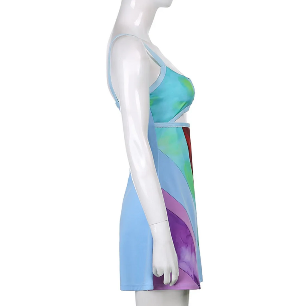 13 Going On 30 Dress – Y2K Multicolor Patchwork Cutout Mini