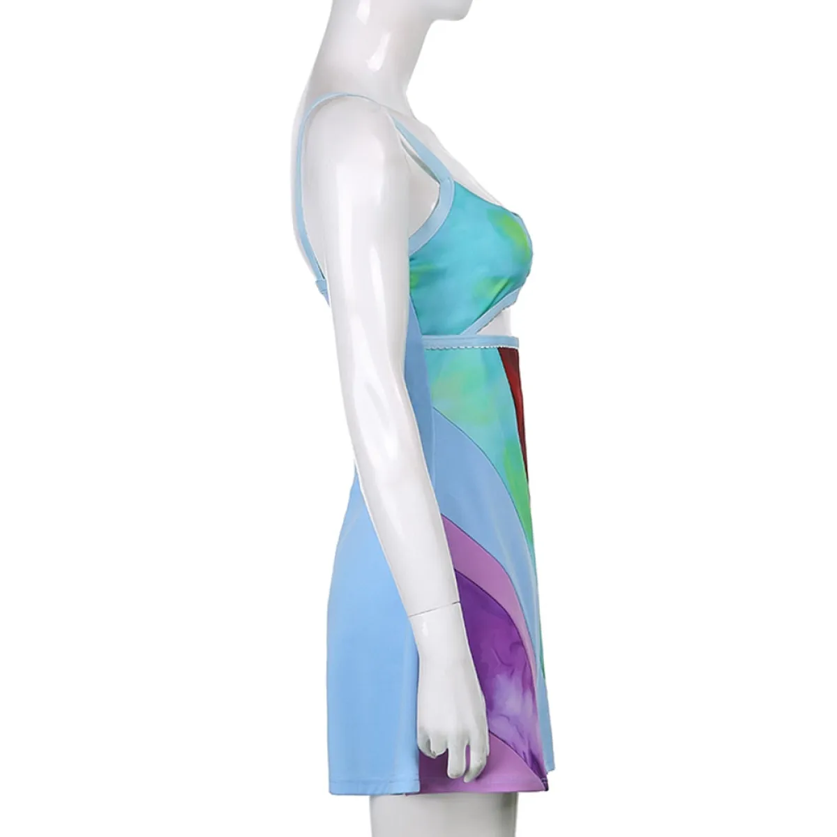 13 Going On 30 Dress – Y2K Multicolor Patchwork Cutout Mini