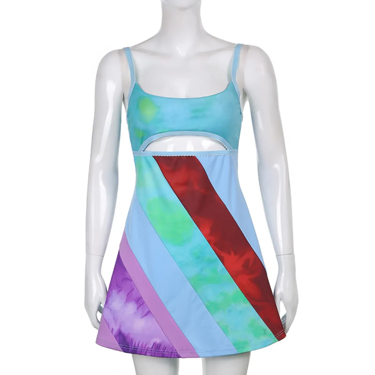 13 Going On 30 Dress – Y2K Multicolor Patchwork Cutout Mini