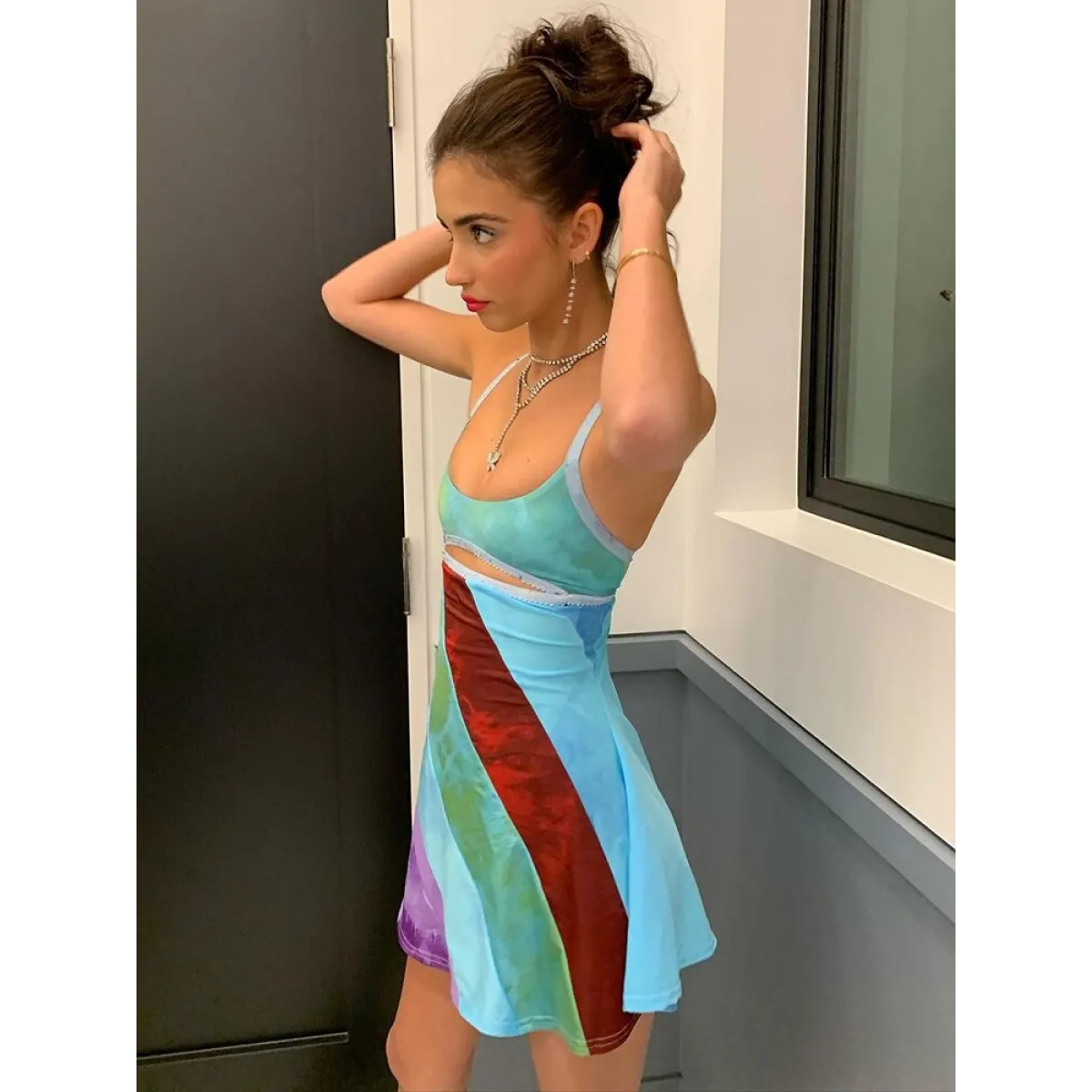 13 Going On 30 Dress – Y2K Multicolor Patchwork Cutout Mini