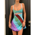 13 Going On 30 Dress – Y2K Multicolor Patchwork Cutout Mini