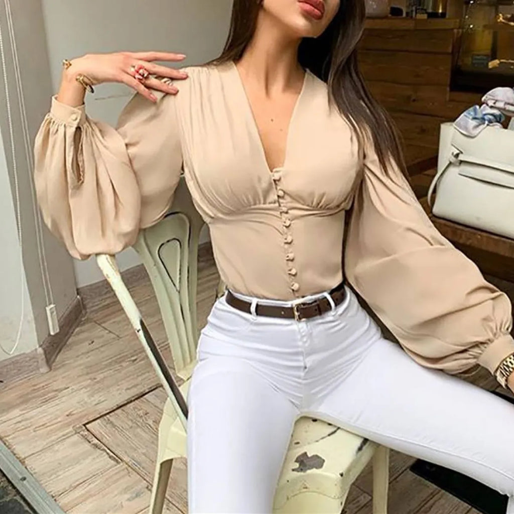 The Café Chic Lantern Sleeve Blouse
